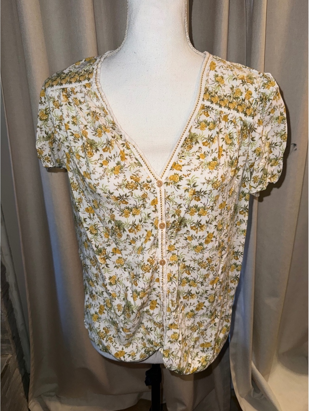 Max Studio Yellow Floral Button\-Front Blouse – XL